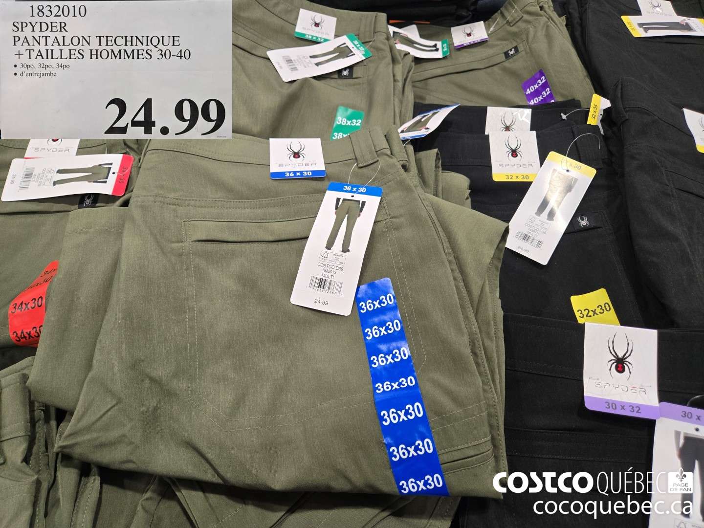 1832010 SPYDER PANTALON TECHNIQUE +TAILLES HOMMES 30-40  $24.99