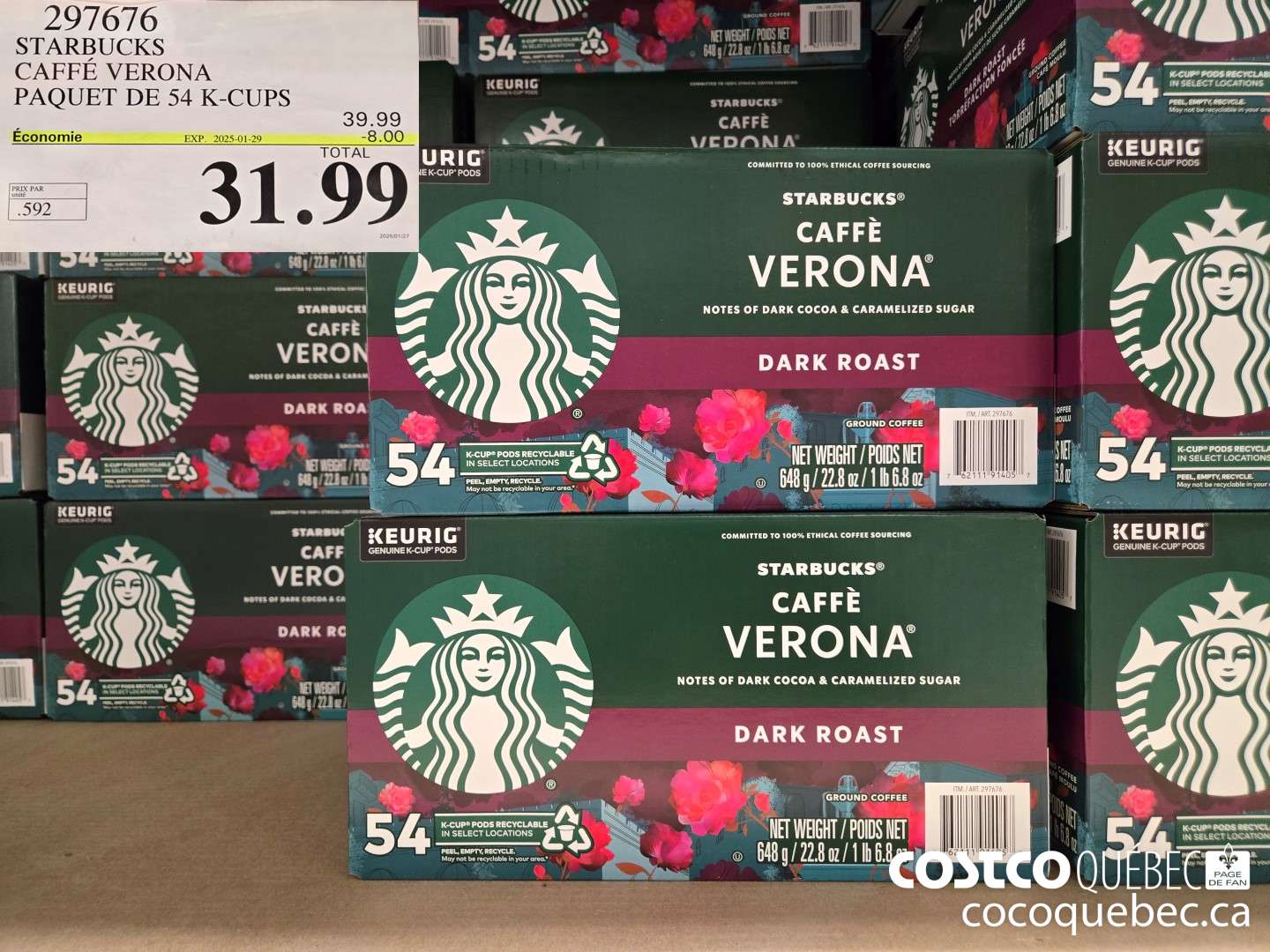 297676 STARBUCKS CAFFE VERONA PAQUET DE 54 K-CUPS ($8.00 INSTANT SAVINGS EXPIRES ON 2025-01-29) $31.99