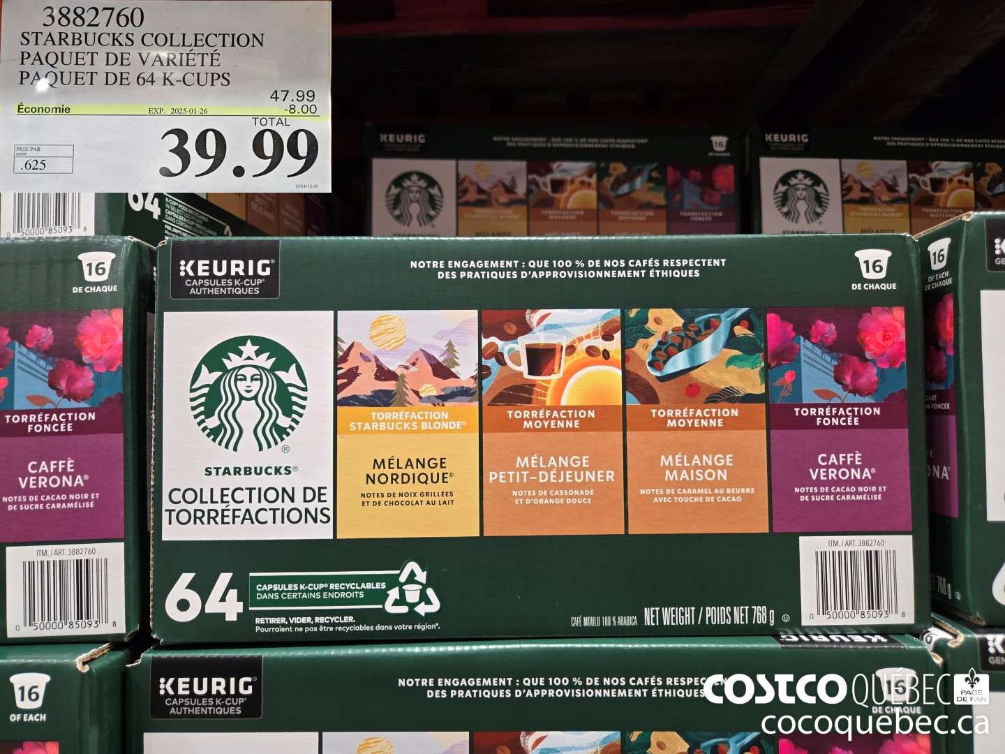3882760 STARBUCKS COLLECTION PAQUET DE 64 K-CUPS  ($8.00 INSTANT SAVINGS EXPIRES ON 2025-01-26) $39.99
