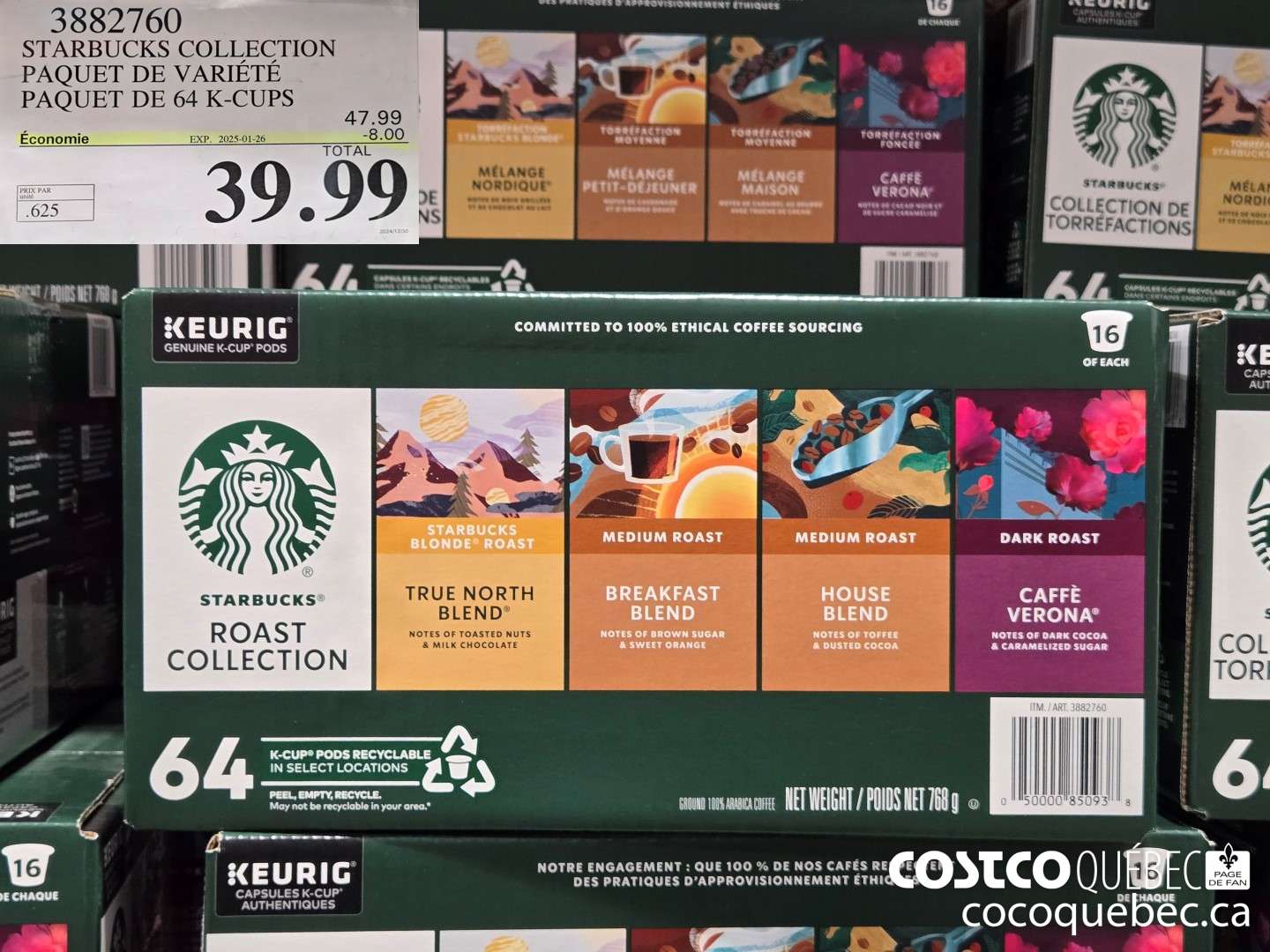 3882760 STARBUCKS COLLECTION PAQUET DE 64 K-CUPS  ($8.00 INSTANT SAVINGS EXPIRES ON 2025-01-26) $39.99