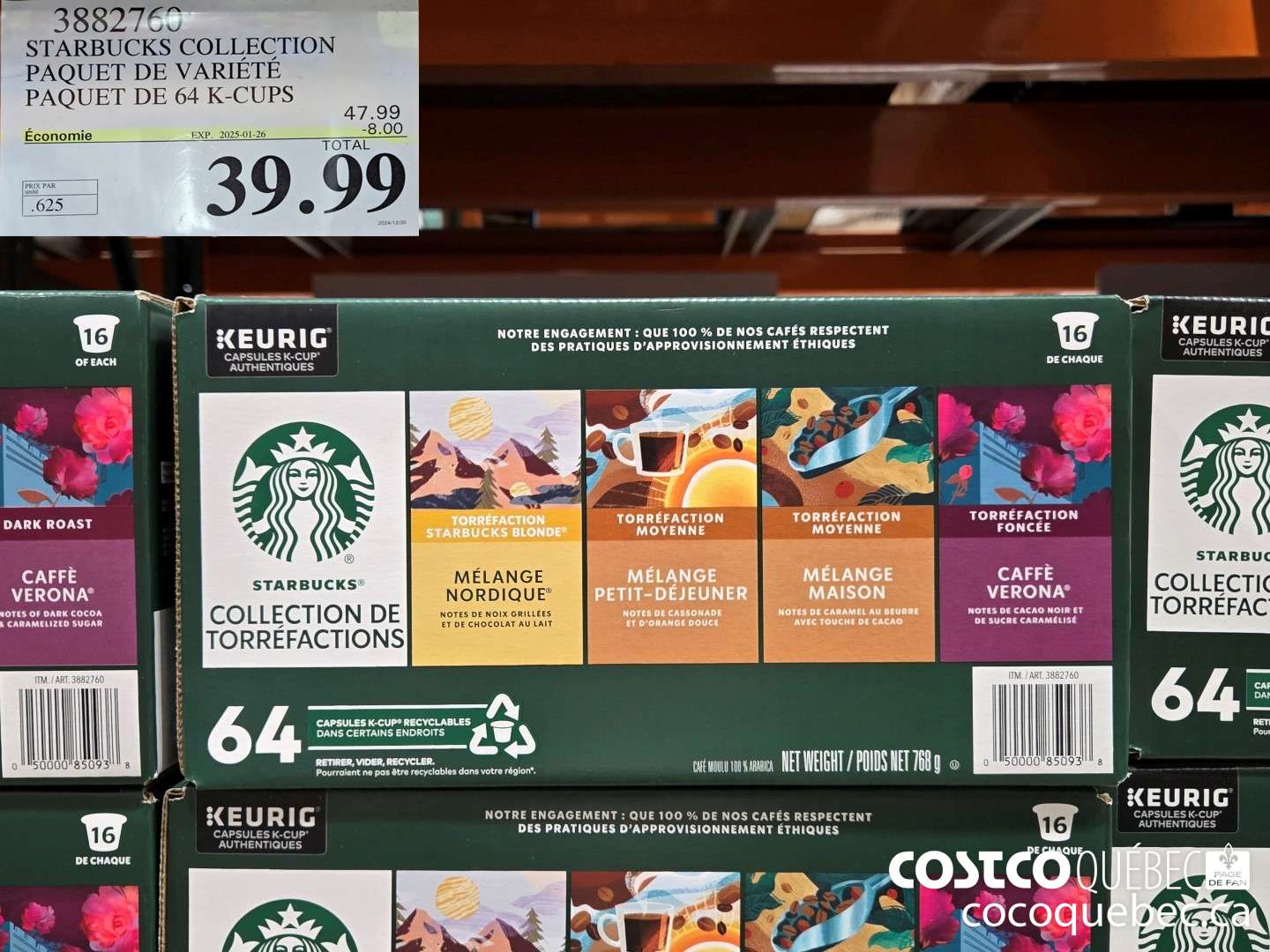 3882760 STARBUCKS COLLECTION PAQUET DE VARIETE PAQUET DE 64 K-CUPS  ($8.00 INSTANT SAVINGS EXPIRES ON 2025-01-26) $39.99