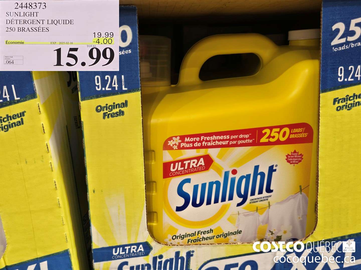 2448373 SUNLIGHT DETERGENT LIQUIDE 250 brassées  ($4.00 INSTANT SAVINGS EXPIRES ON 2025-02-16) $15.99