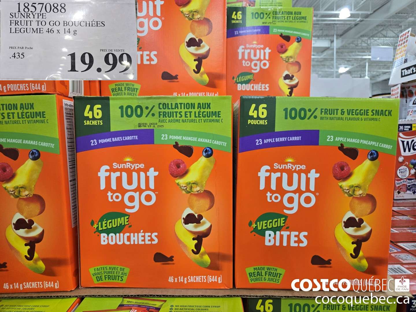 1857088 SUNRYPE FRUIT TO GO BOUCHEES LEGUME 46x 14¢  $19.99