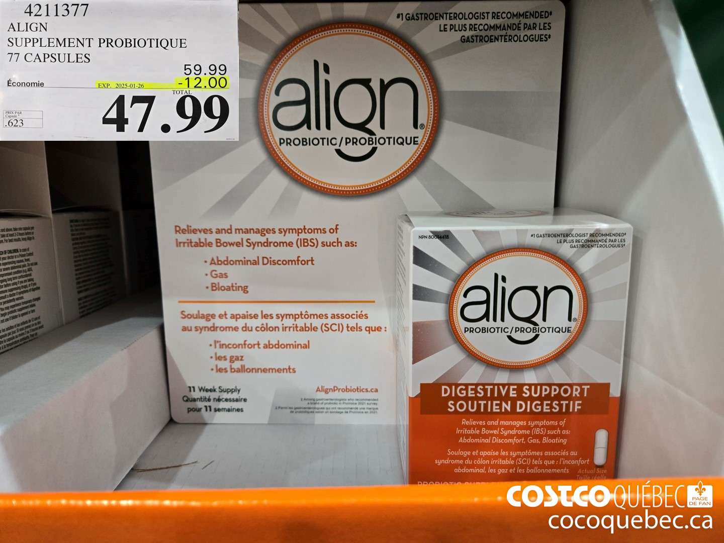 4211377 SUPPLEMENT PROBIOTIQUE 77 CAPSULES  ($12.00 INSTANT SAVINGS EXPIRES ON 2025-01-26) $47.99