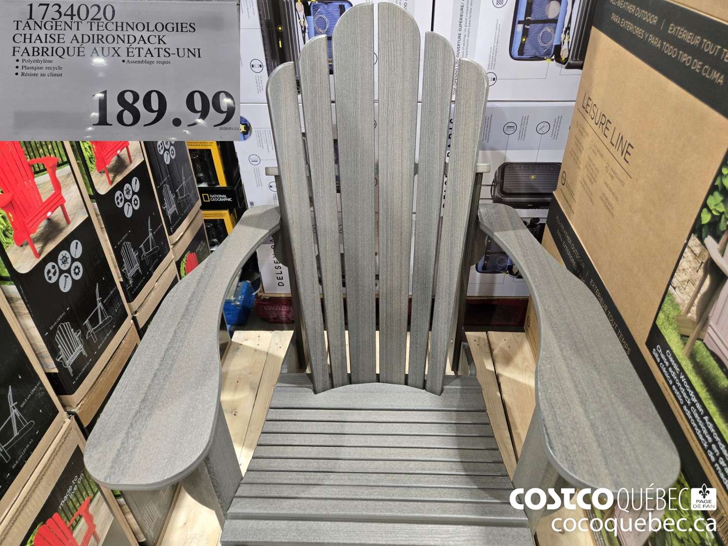 1734020 TANGENT TECHNOLOGIES CHAISE ADIRONDACK FABRIQUE AUX ETATS-UNI  $189.99