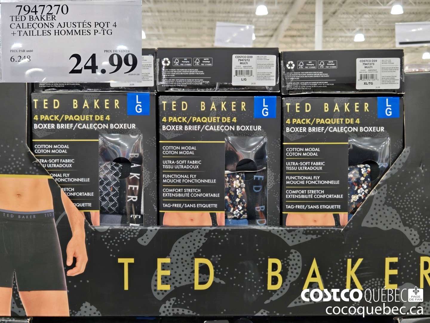 7947270 TED BAKER CALECONS AJUSTES PQT 4 +TAILLES HOMMES P-TG  $24.99