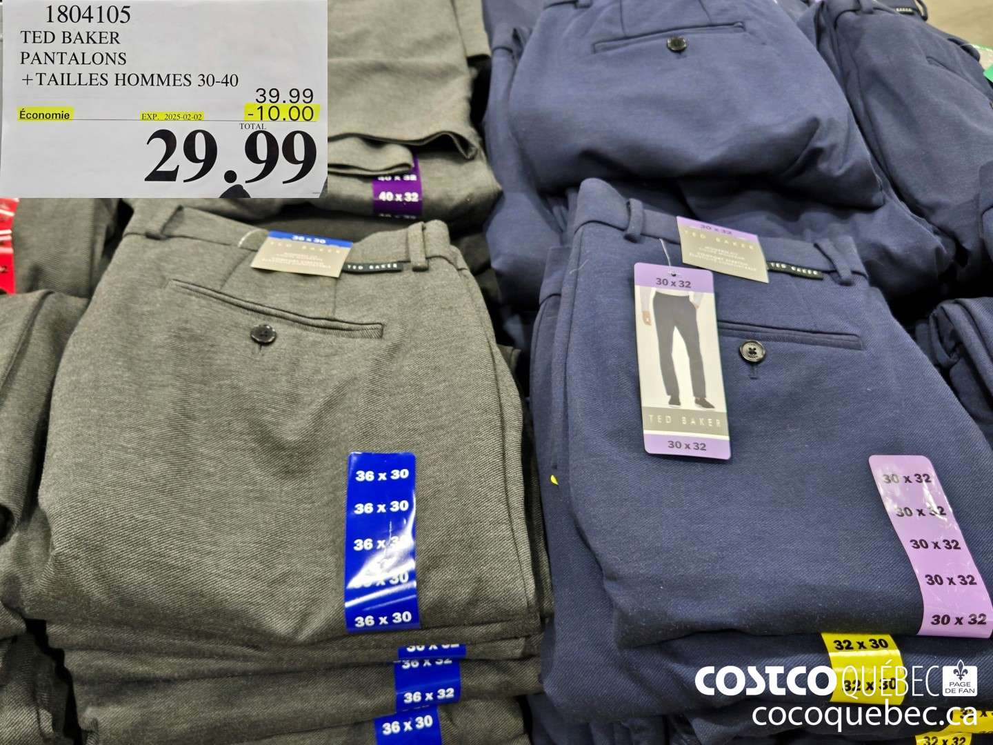 1804105 TED BAKER PANTALONS +TAILLES HOMMES 30-40  ($10.00 INSTANT SAVINGS EXPIRES ON 2025-02-02) $29.99