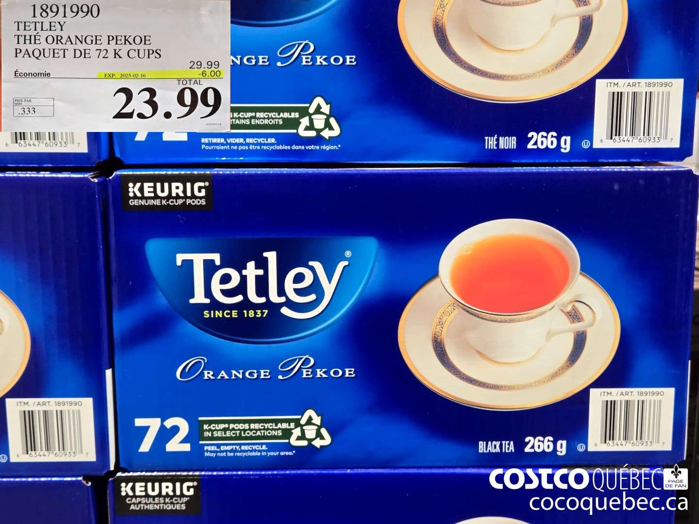 1891990 TETLEY THE ORANGE PEKOE PAQUET DE 72 K CUPS  ($6.00 INSTANT SAVINGS EXPIRES ON 2025-01-26) $23.99