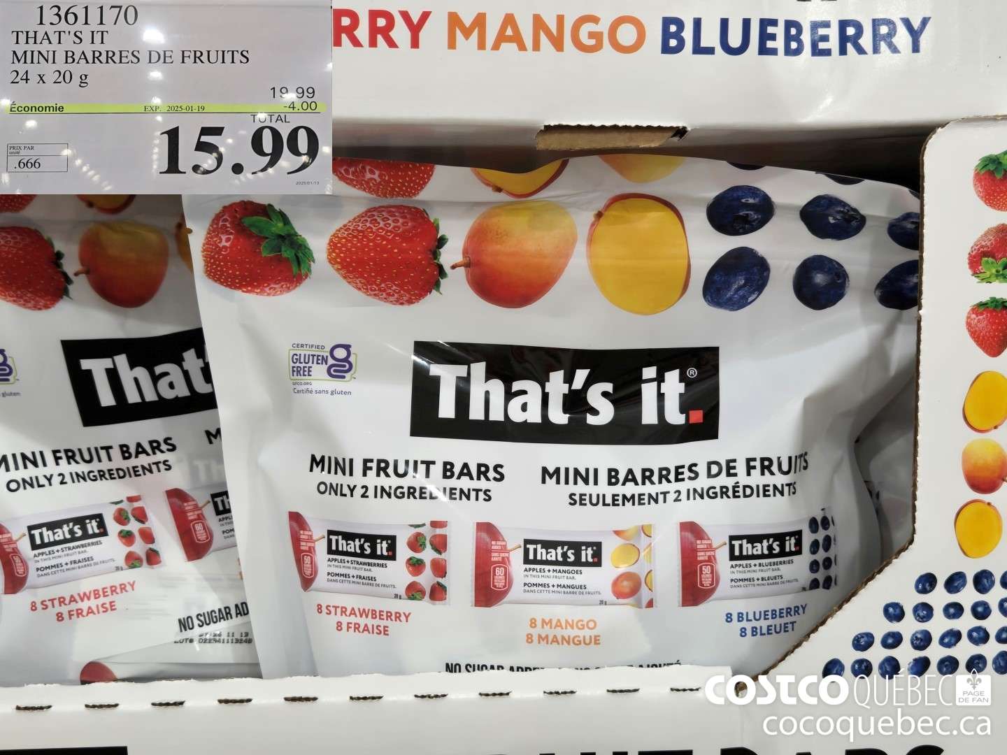 1361170 THAT'S IT MINI BARRES DE FRUITS 24x 20 g (EXPIRES ON 2025-01-19) $15.99