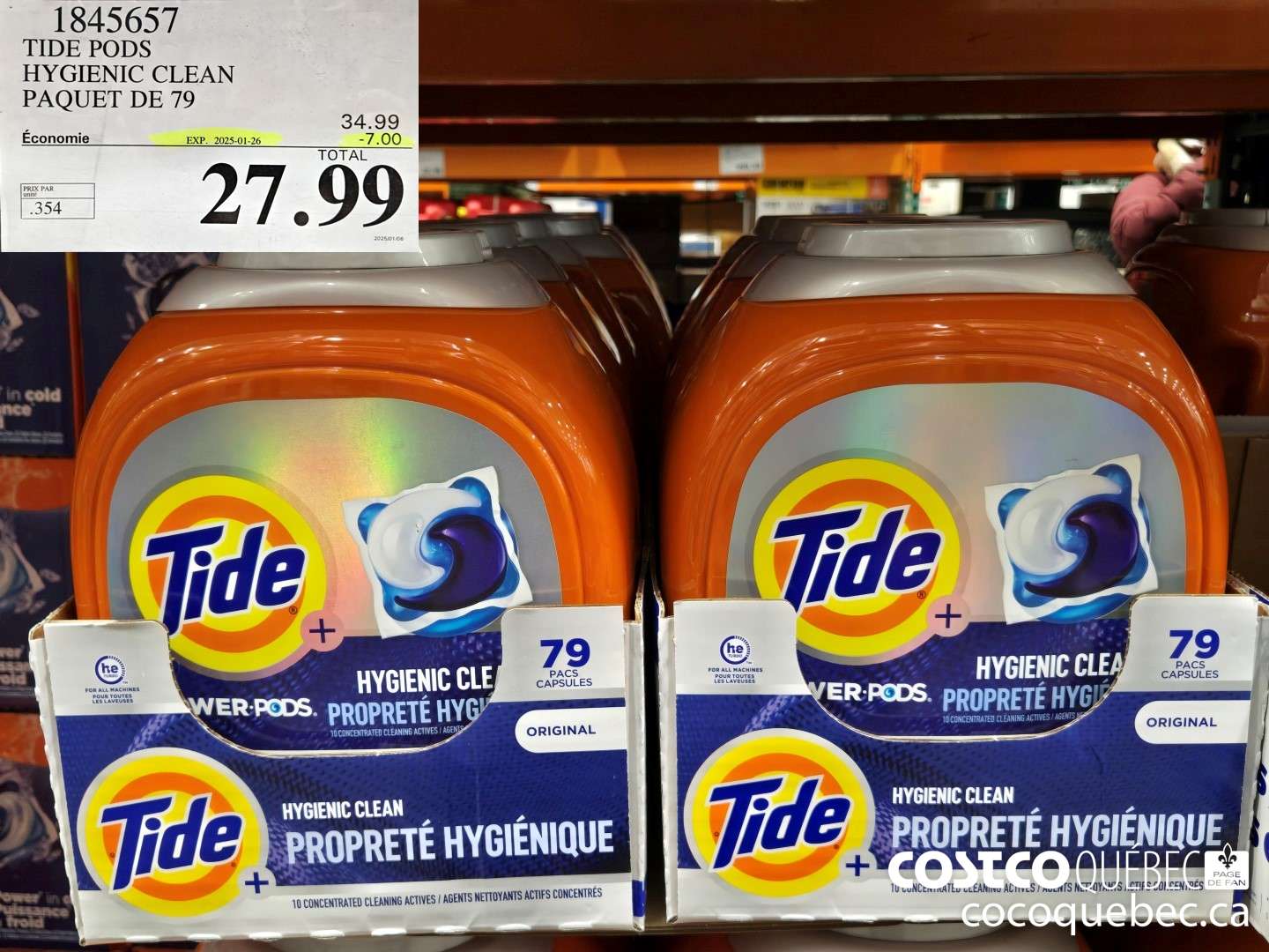 1845657 TIDE PODS HYGIENIC CLEAN PAQUET DE 79  ($7.00 INSTANT SAVINGS EXPIRES ON 2025-01-26) $27.99