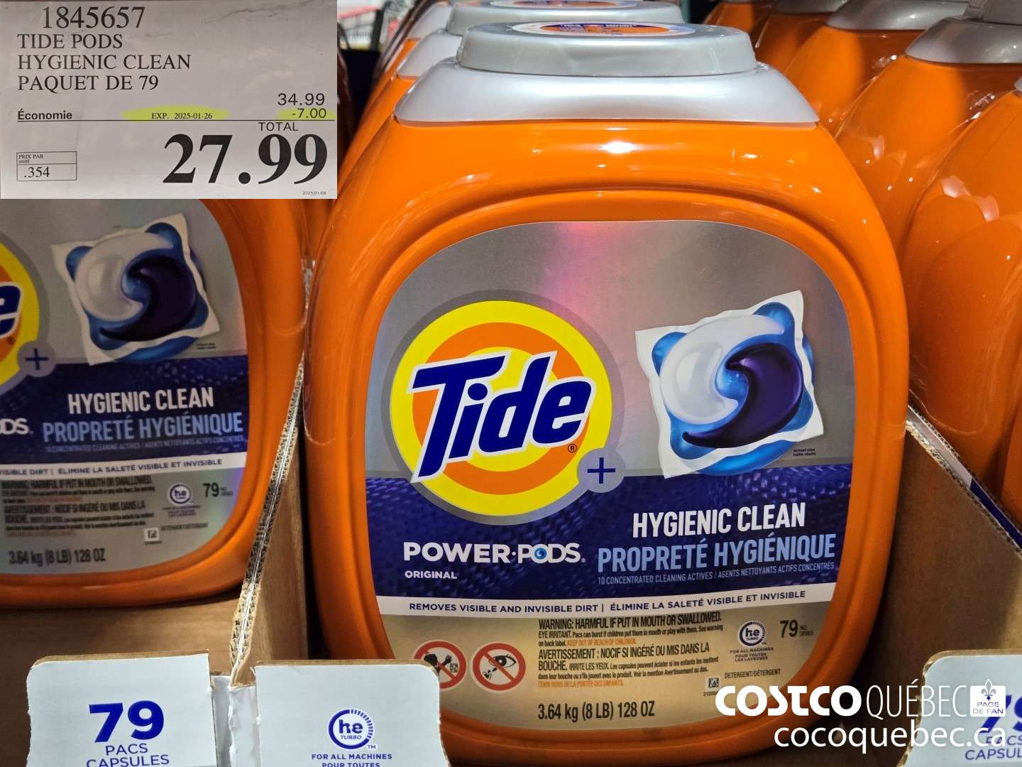 1845657 TIDE PODS HYGIENIC CLEAN PAQUET DE 79  ($7.00 INSTANT SAVINGS EXPIRES ON 2025-01-26) $27.99