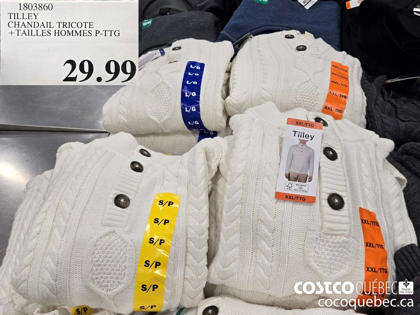 1803860 TILLEY CHANDAIL TRICOTE +TAILLES HOMMES P-TTG  $29.99