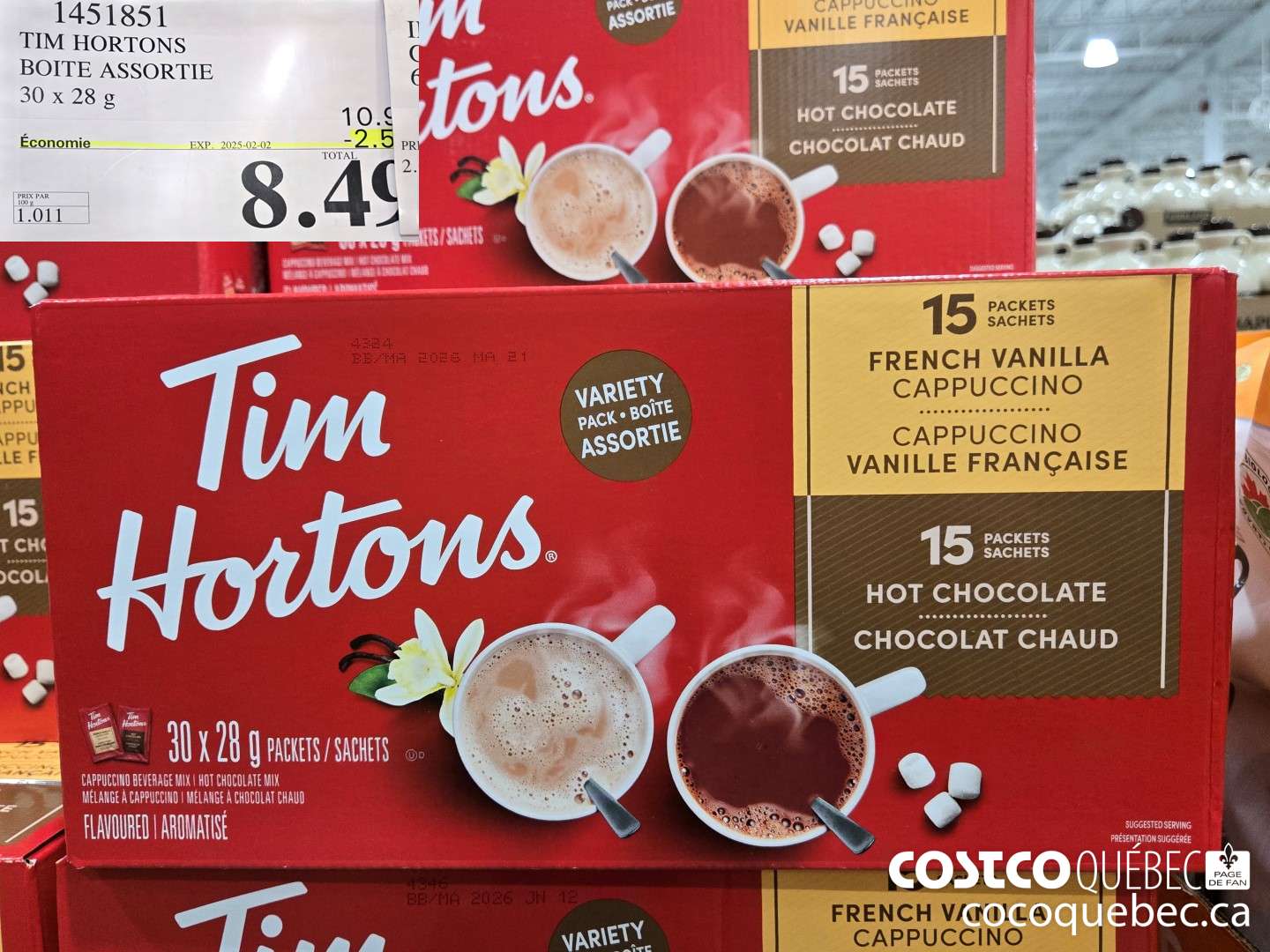 1451851 TIM HORTONS BOITE ASSORTIE 30 x 28g  ($2.50 INSTANT SAVINGS EXPIRES ON 2025-02-02) $8.49