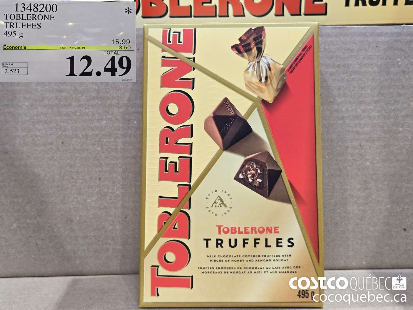 1348200 TOBLERONE TRUFFES 495 g 2025-01-19 ($3.50 INSTANT SAVINGS) $15.99