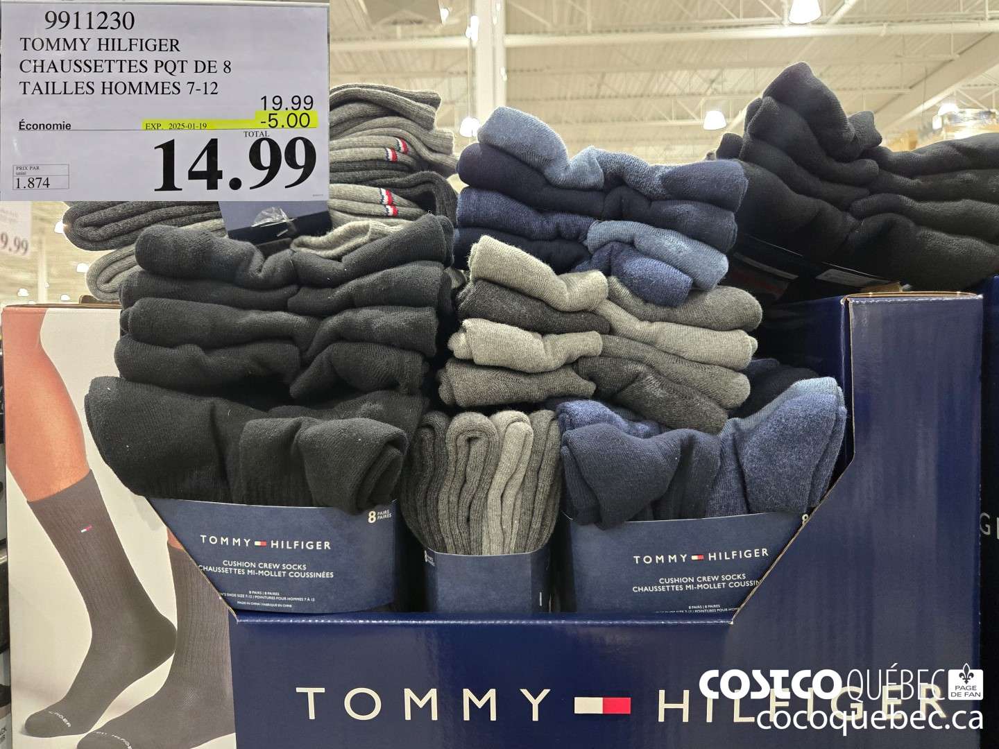 9911230 TOMMY HiLFIGER CHAUSSETTES PQT DE 8 TAILLES HOMMES 7-12  ($5.00 INSTANT SAVINGS EXPIRES ON 2025-01-19) $14.99