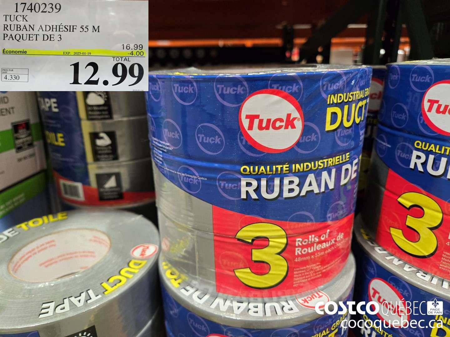 1740239 TUCK RUBAN ADHESIF 55 M PAQUET DE 3  ($4.00 INSTANT SAVINGS EXPIRES ON 2025-01-19) $12.99