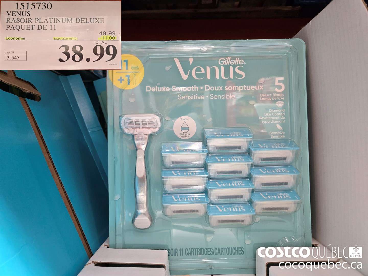 1515730 VENUS PLATINE DELUXE RASOIR + 11 CARTOUCHES  ($11.00 INSTANT SAVINGS EXPIRES ON 2025-01-19) $38.99