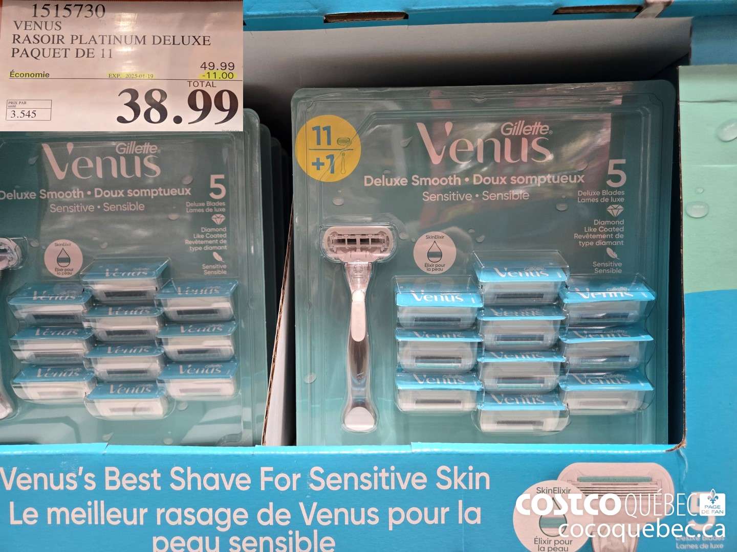 1515730 VENUS PLATINE DELUXE RASOIR + 11 CARTOUCHES  ($11.00 INSTANT SAVINGS EXPIRES ON 2025-01-19) $38.99