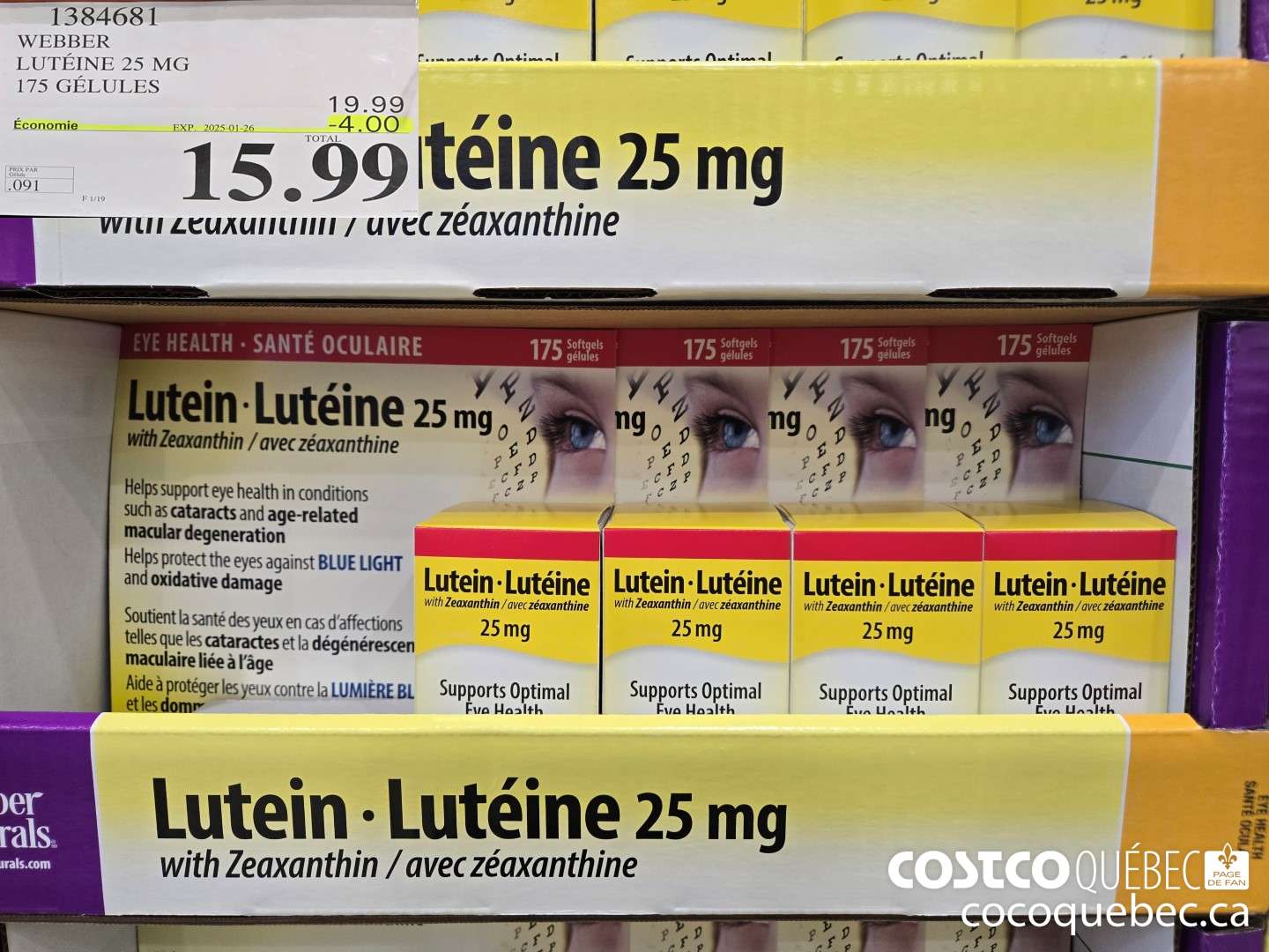 1384681 WEBBER LUTEINE 25 MG 175 GELULES  ($4.00 INSTANT SAVINGS EXPIRES ON 2025-01-26) $15.99