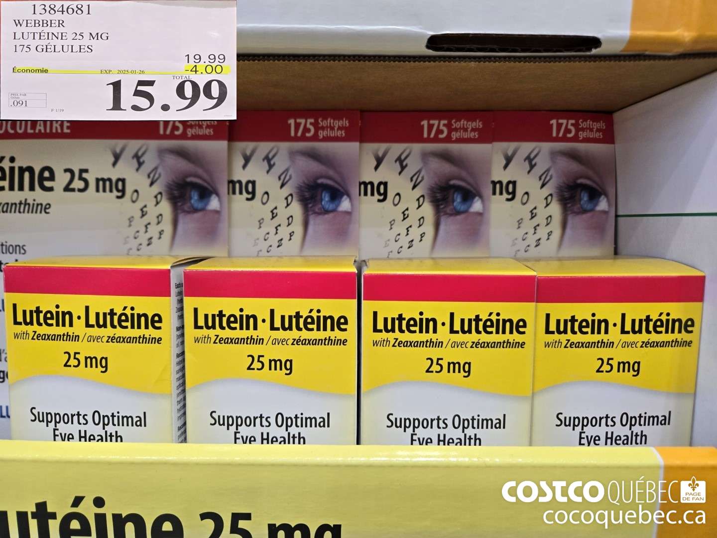 1384681 WEBBER LUTEINE 25 MG 175 GELULES  ($4.00 INSTANT SAVINGS EXPIRES ON 2025-01-26) $15.99