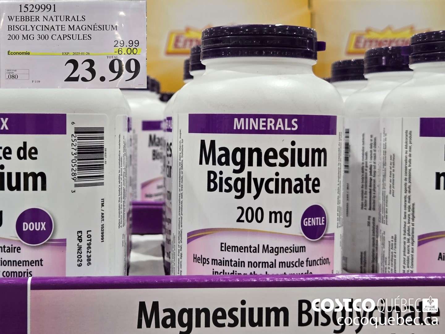 1529991 WEBBER NATURALS BISGLYCINATE MAGNESIUM 200 MG 300 CAPSULES  ($6.00 INSTANT SAVINGS EXPIRES ON 2025-01-26) $23.99