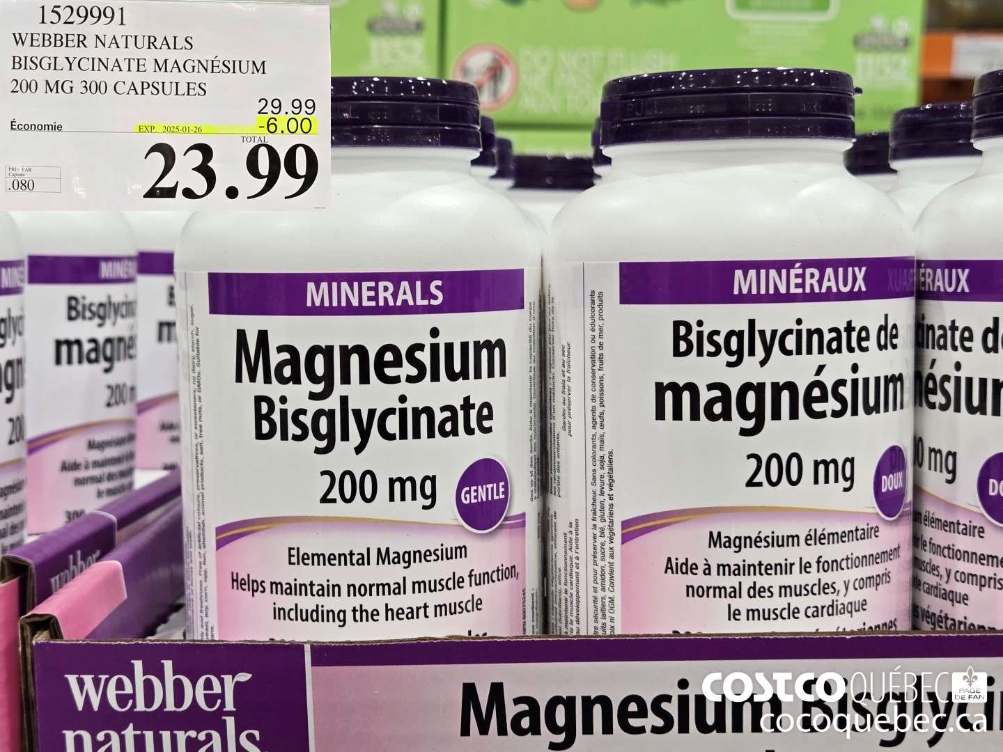 1529991 WEBBER NATURALS BISGLYCINATE MAGNESIUM 200 MG 300 CAPSULES  ($6.00 INSTANT SAVINGS EXPIRES ON 2025-01-26) $23.99