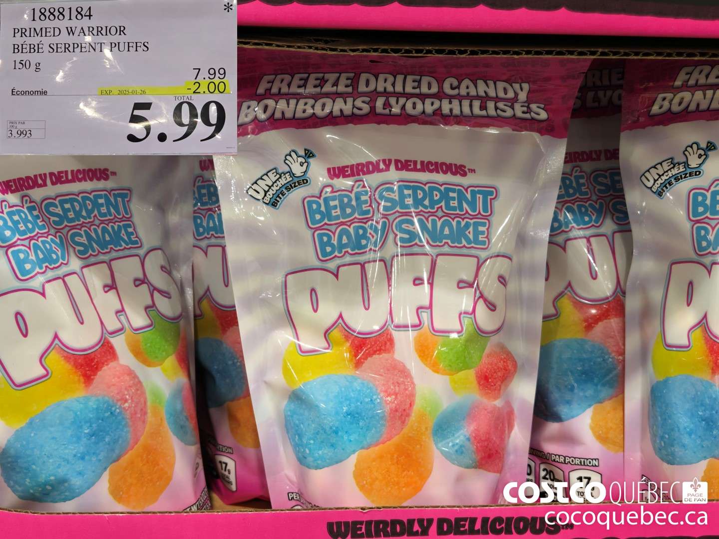 1888184 WEIRDLY DELICIOUS BEBE SERPENT PUFFS 150 g  (EXPIRES ON 2025-01-19) $5.99