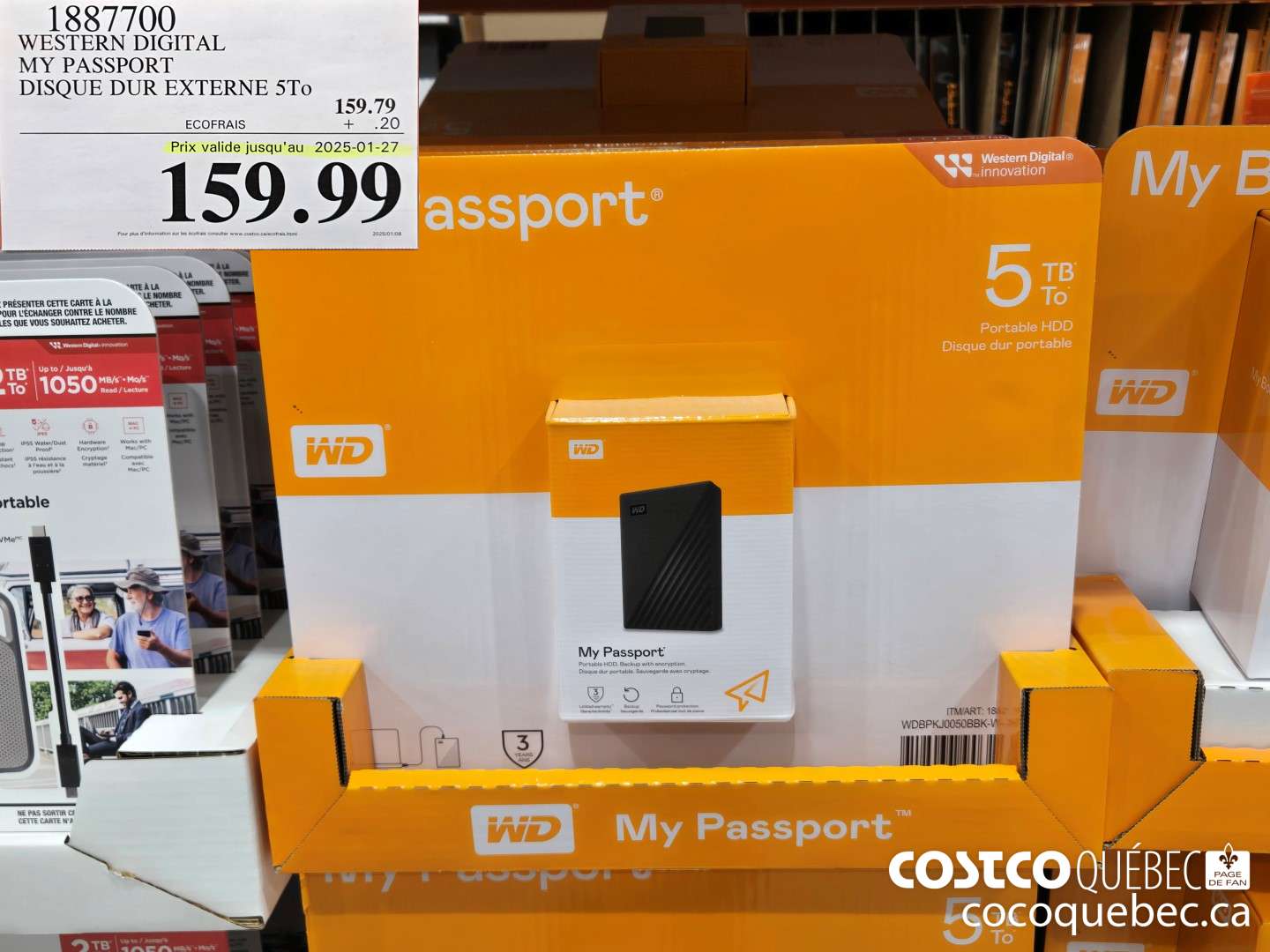 1887700 WESTERN DIGITAL MY PASSPORT DISQUE DUR EXTERNE 5To  (EXPIRES ON 2025-01-02) $159.99