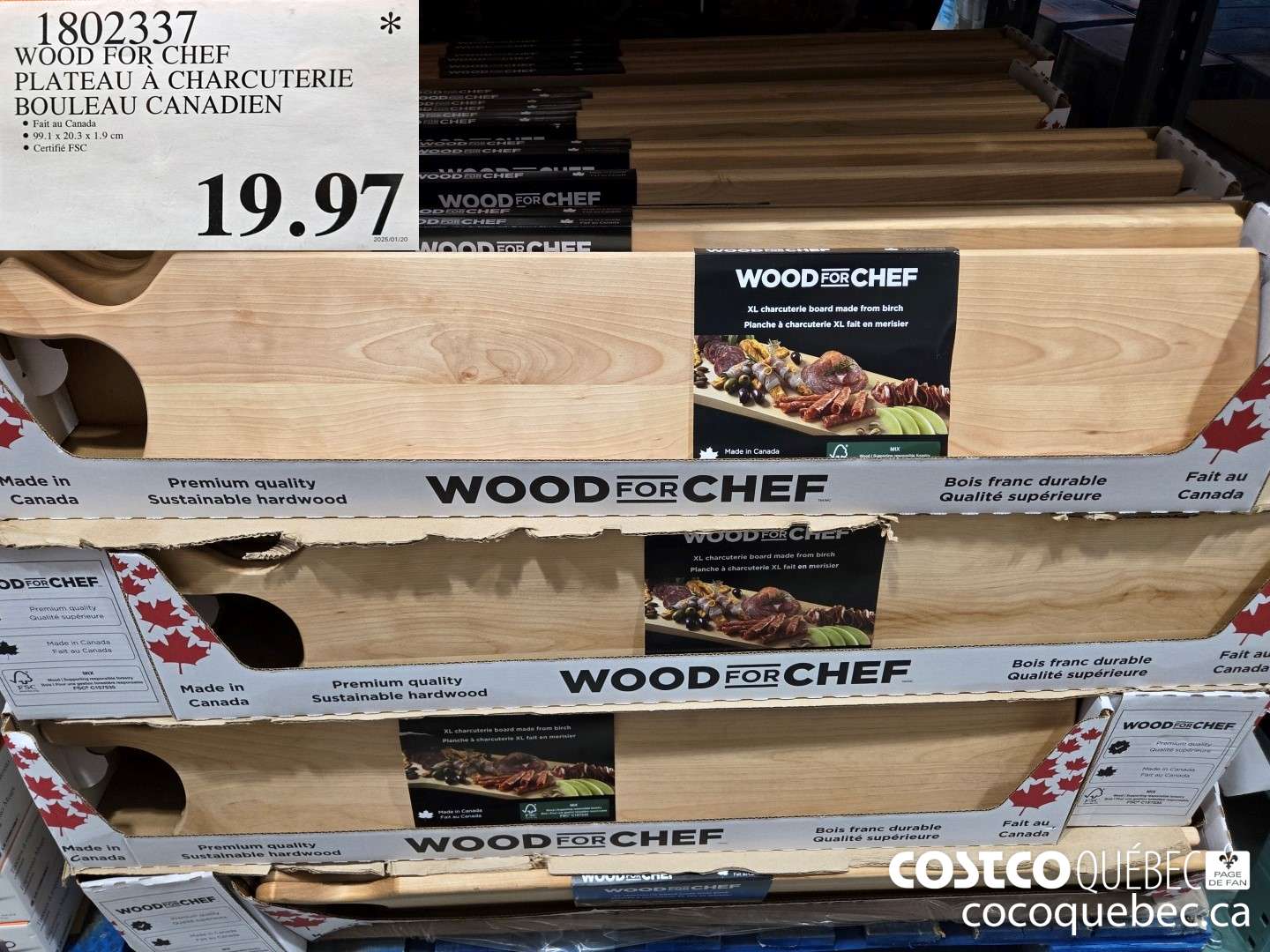 1802337 WOOD FOR CHEF PLATEAU A CHARCUTERIE BOULEAU CANADIEN  $19.97