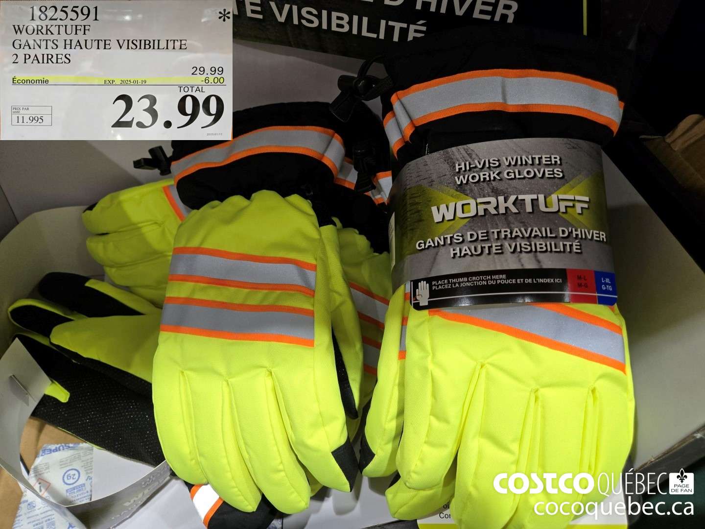 1825591 WORKTUFF GANTS HAUTE VISIBILITE 2 PAIRES  ($6.00 INSTANT SAVINGS EXPIRES ON 2025-01-19) $23.99