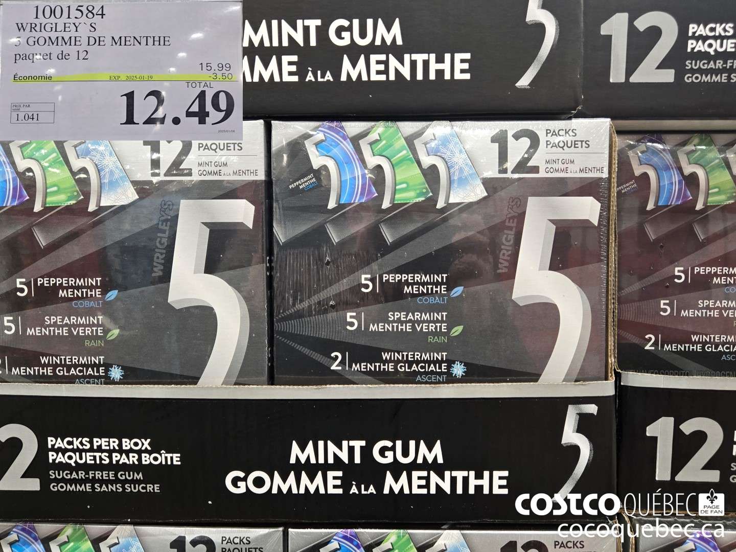1001584 WRIGLEY'S 5S GOMME DE MENTHE PAQUET DE 12 ($3.50 INSTANT SAVINGS EXPIRES ON 2025-01-19) $12.49