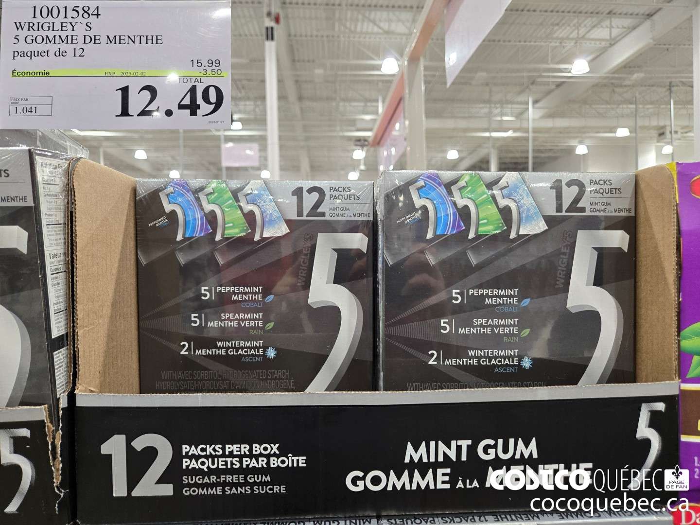 1001584 WRIGLEY'S 5S GOMME DE MENTHE PAQUET DE 12 ($3.50 INSTANT SAVINGS EXPIRES ON 2025-02-02) $12.49