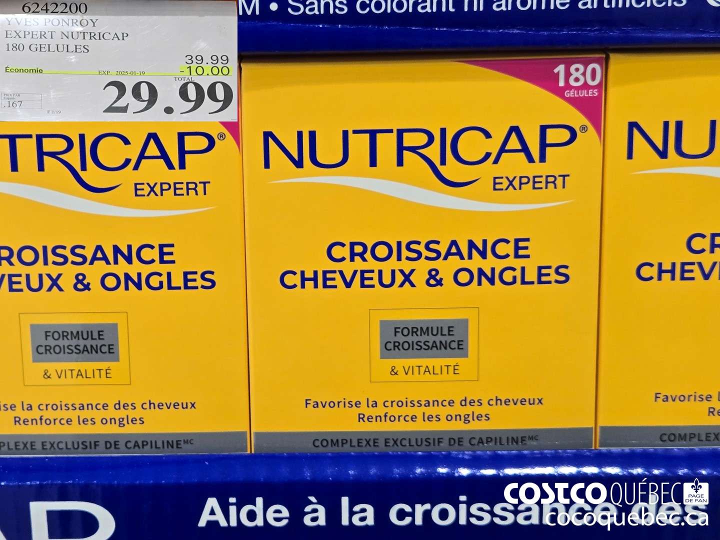 6242200 YVES PONROY EXPERT NUTRICAP 180 GELULES 39.99 ($10.00 INSTANT SAVINGS EXPIRES ON 2025-01-19) $29.99