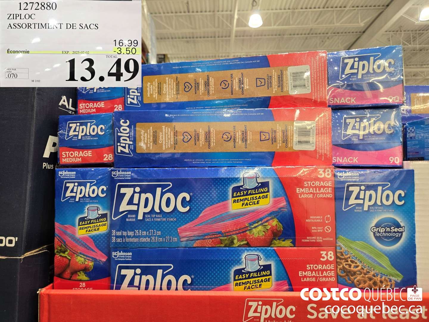 1272880 ZIPLOCK ASSORTIMENT DE SACS ($3.50 INSTANT SAVINGS EXPIRES ON 2025-02-02) $13.49
