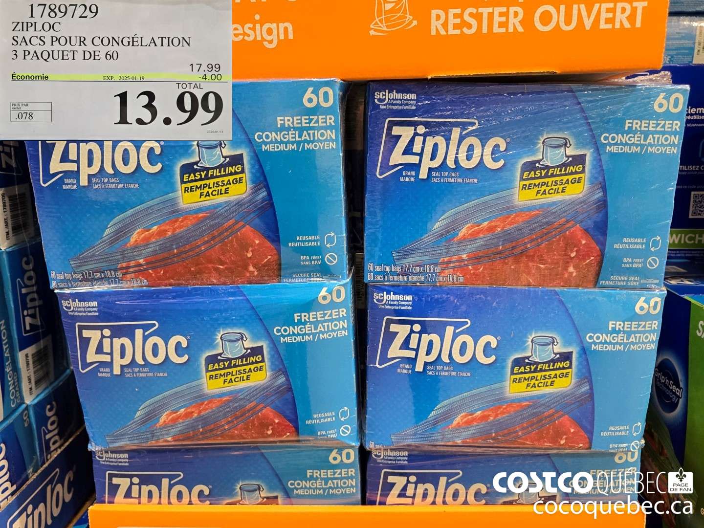 1789729 ZIPLOC SACS POUR CONGELATION ($4.00 INSTANT SAVINGS EXPIRES ON 2025-01-19) $13.99