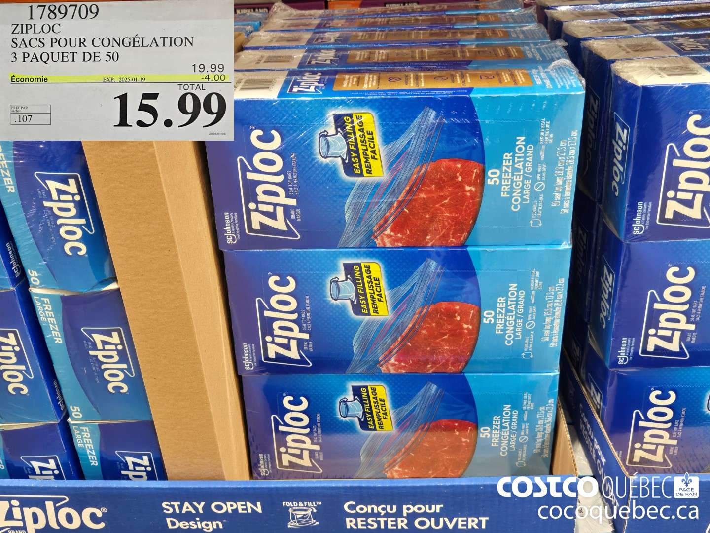 1789709 ZIPLOC SACS POUR CONGELATION 3 PAQUET DE 50 ($4.00 INSTANT SAVINGS EXPIRES ON 2025-01-19) $15.99