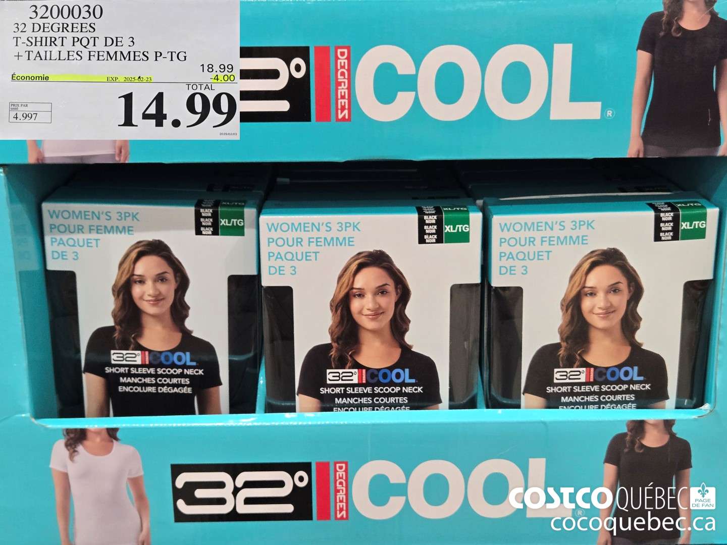 3200030 32 DEGREES T-SHIRT POT DE 3 +TAILLES FEMMES P-TG  ($4.00 INSTANT SAVINGS EXPIRES ON 2025-02-23) $14.99