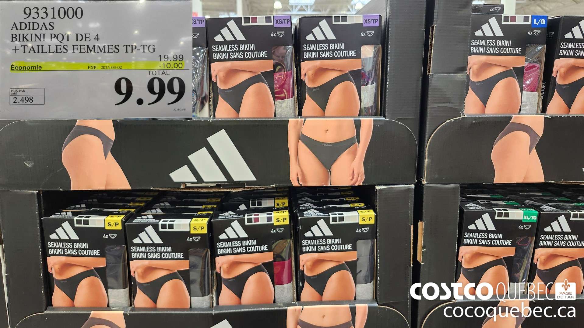 9331000 ADIDAS BIKINI PQT DE 4 +TAILLES FEMMES TP-TG ($10.00 INSTANT SAVINGS EXPIRES ON 2025-03-02) $9.99