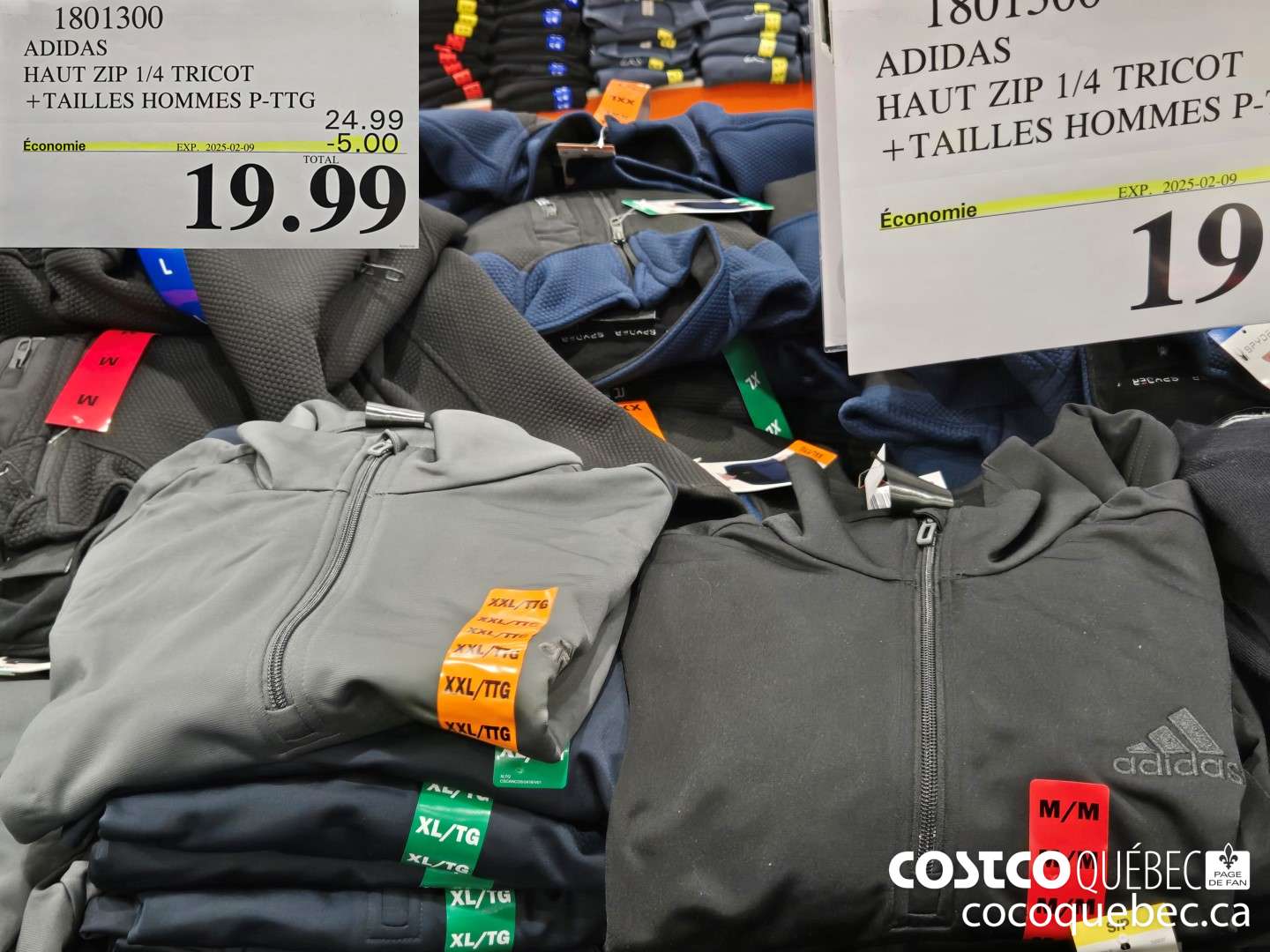 1801300 ADIDAS HAUT ZIP 1/4 TRICOT +TAILLES HOMMES P-TTG a a  ($5.00 INSTANT SAVINGS EXPIRES ON 2025-02-09) $19.99