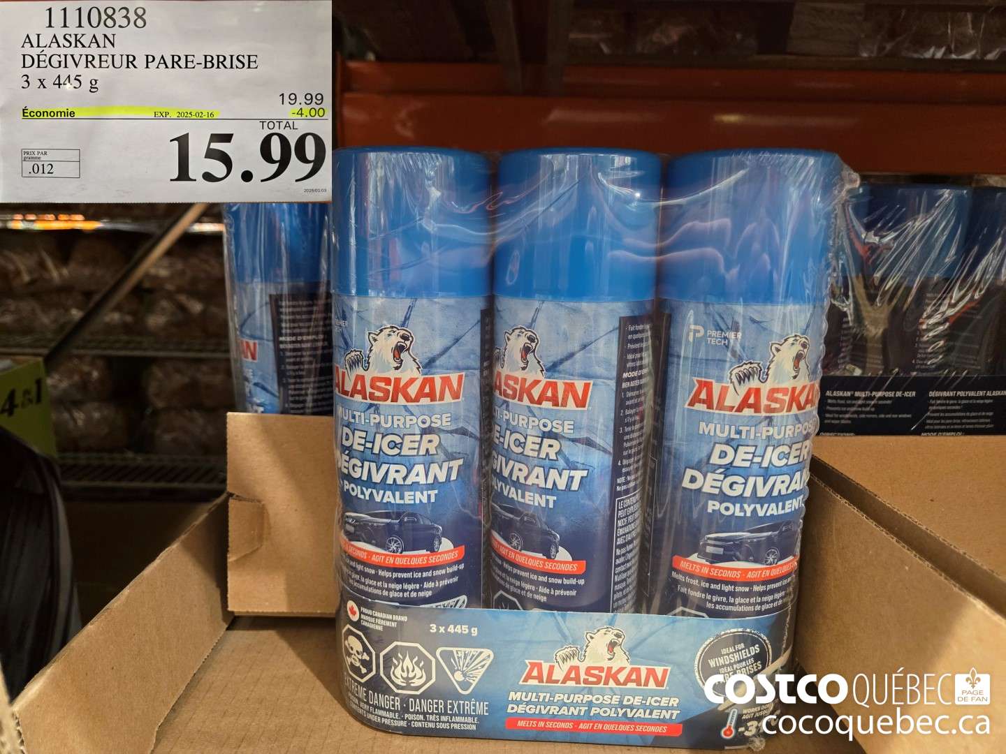 1110838 ALASKAN DEGIVREUR DE PARE-BRISE 3 X 445 g ($4.00 INSTANT SAVINGS EXPIRES ON 2025-02-16) $15.99