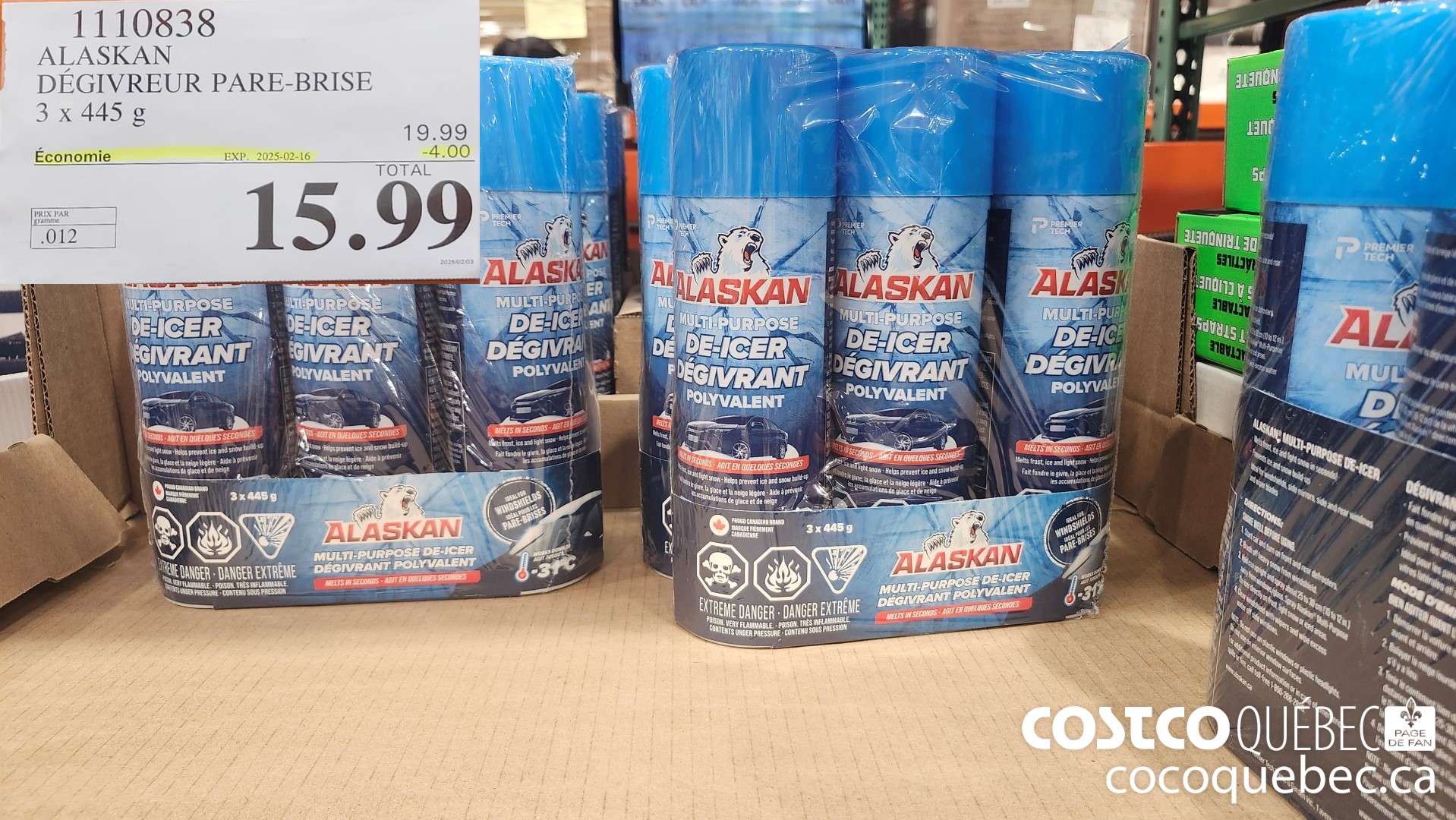 1110838 ALASKAN DEGIVREUR PARE-BRISE 3 x 445 g  ($4.00 INSTANT SAVINGS EXPIRES ON 2025-02-16) $15.99