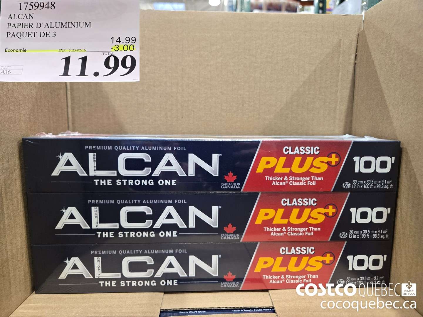 1759948 ALCAN PAPIER D' ALUMINIUM PAQUET DE 3  ($3.00 INSTANT SAVINGS EXPIRES ON 2025-02-16) $11.99