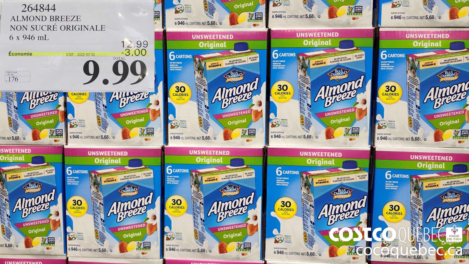 264844 ALMOND BREEZE NON SUCRE ORIGINALE 6 x 946 mL ($3.00 INSTANT SAVINGS EXPIRES ON 2025-03-02) $9.99