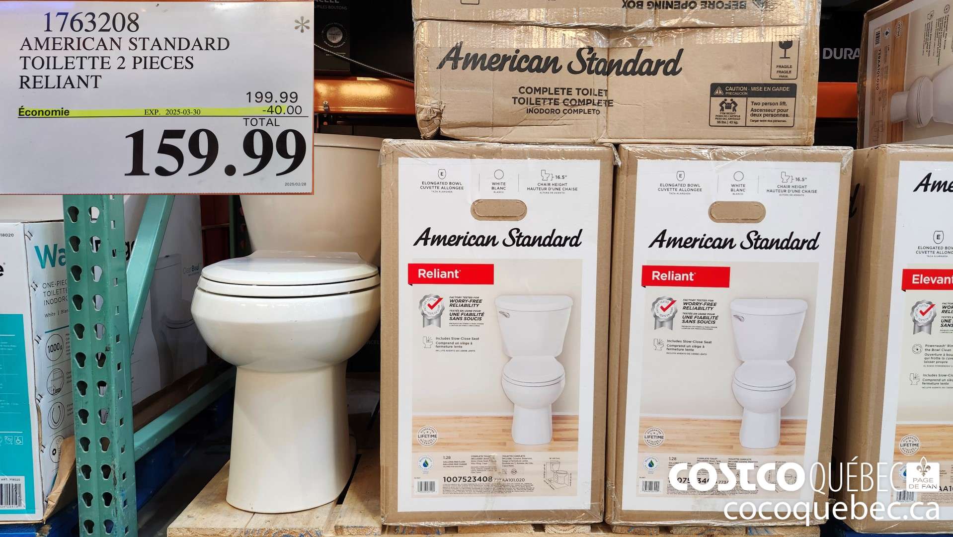 1763208 AMERICAN STANDARD TOILETTE 2 PIECES RELIANT  ($40.00 INSTANT SAVINGS EXPIRES ON 2025-03-30) $159.99