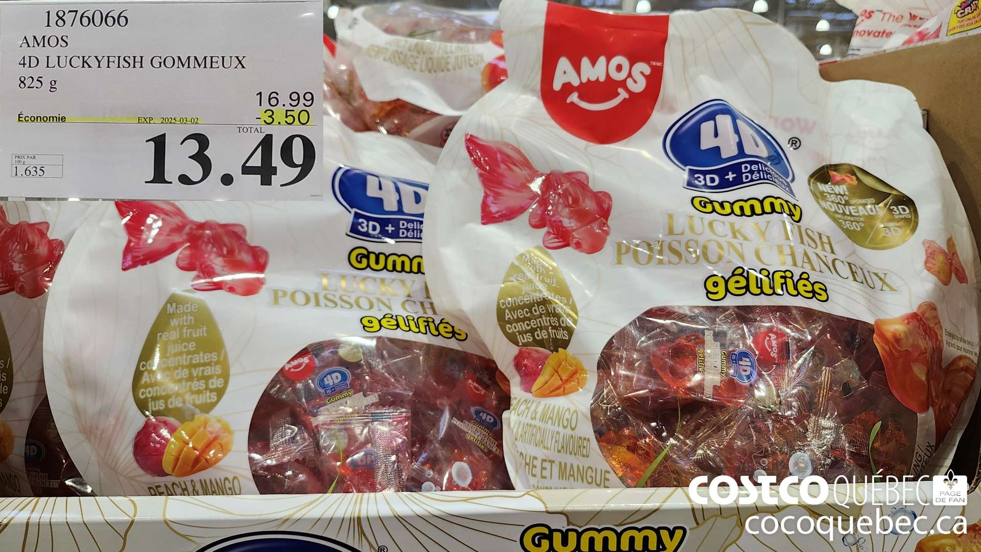 1876066 AMOS 4D LUCKYFISH GOMMEUX 825 g  ($3.50 INSTANT SAVINGS EXPIRES ON 2025-03-02) $13.49