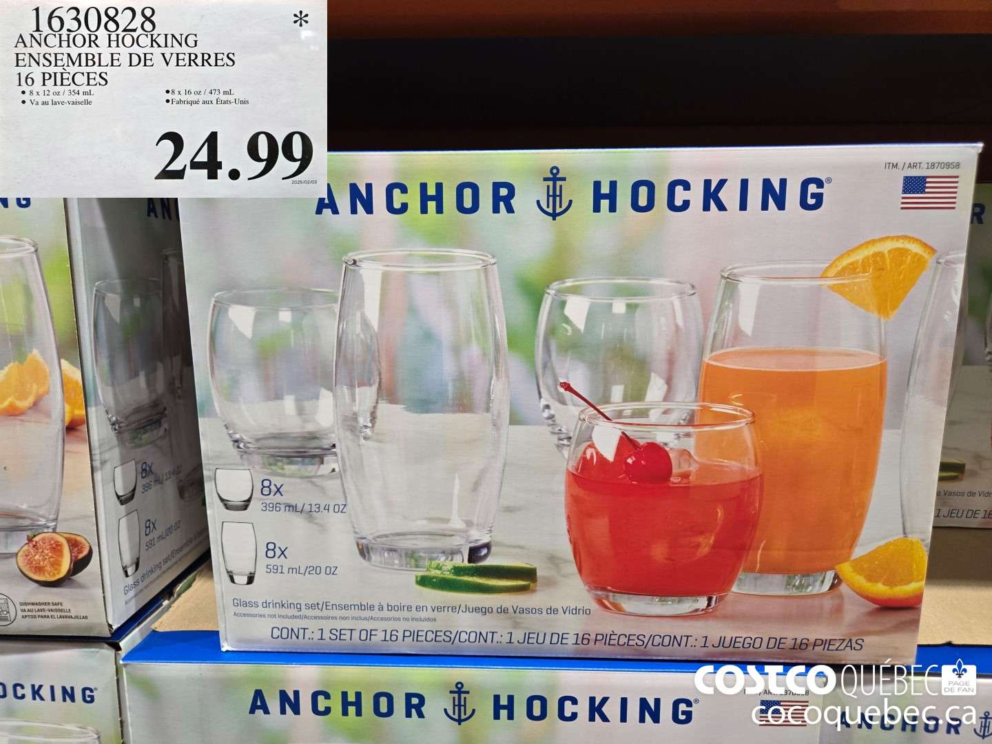 1630828 ANCHOR HOCKING ENSEMBLE DE VERRES 16 PIECES  $24.99
