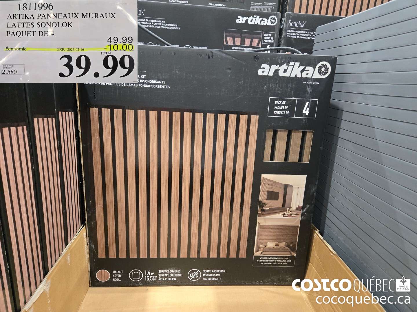 1811996 ARTIKA PANNEAUX MURAUX LATTES SONOLOK PAQUET DE 4 ($10.00 INSTANT SAVINGS EXPIRES ON 2025-02-16) $39.99