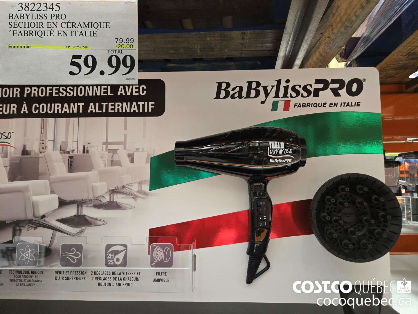 3822345 BABYLISS PRO SECHOIR EN CERAMIQUE ($20.00 INSTANT SAVINGS EXPIRES ON 2025-02-16) $59.99