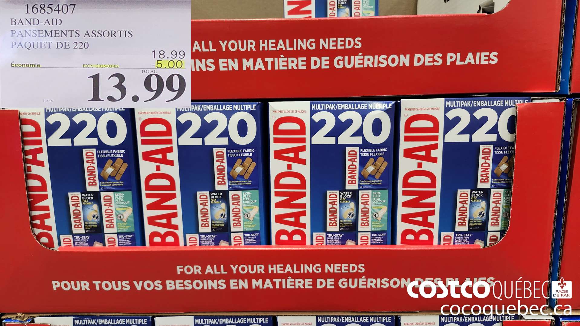 1685407 BAND-AID PANSEMENTS ASSORTIS PAQUET DE 220  ($5.00 INSTANT SAVINGS EXPIRES ON 2025-03-02) $18.99