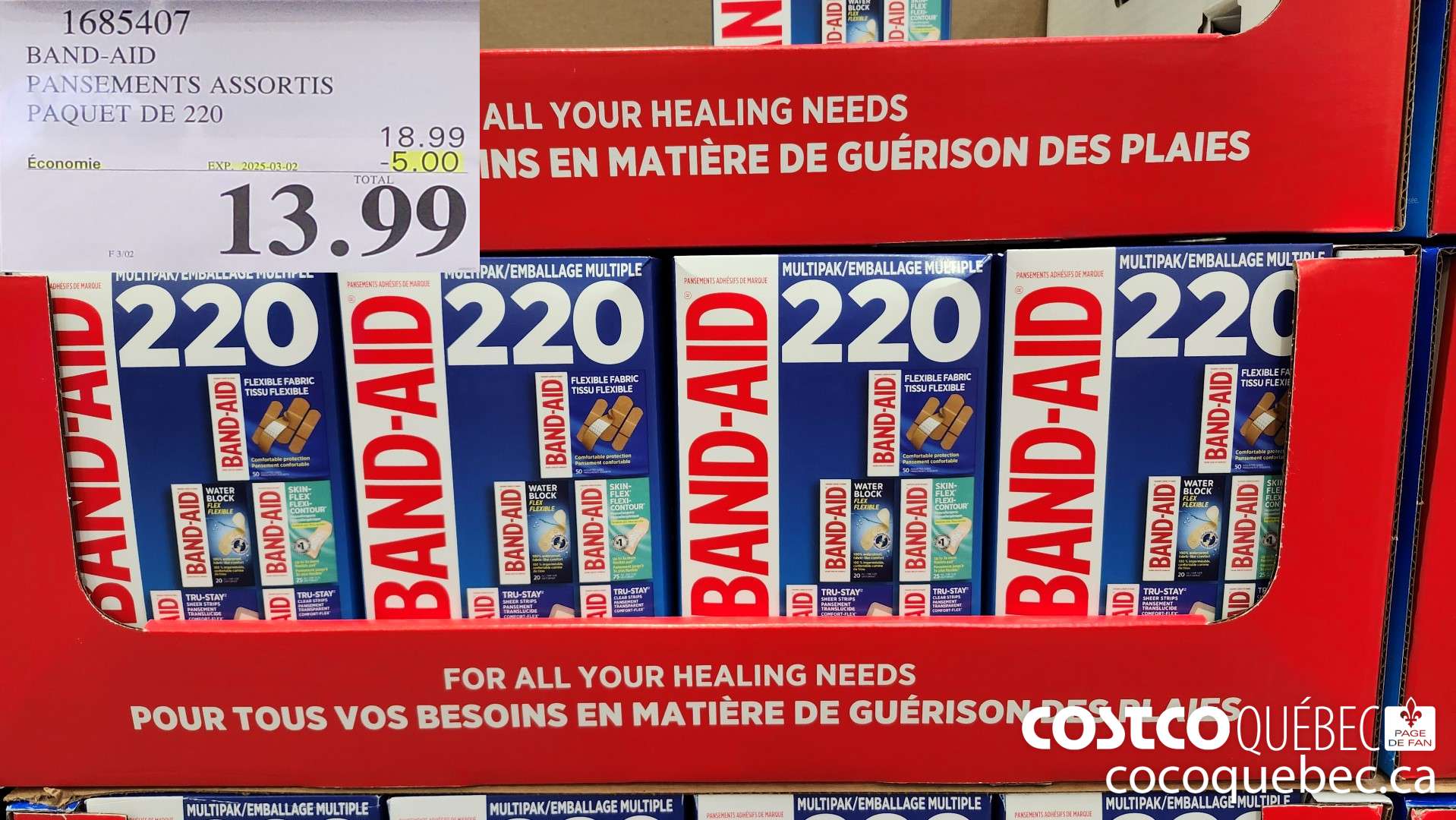 1685407 BAND-AID PANSEMENTS ASSORTIS PAQUET DE 220  ($5.00 INSTANT SAVINGS EXPIRES ON 2025-03-02) $18.99